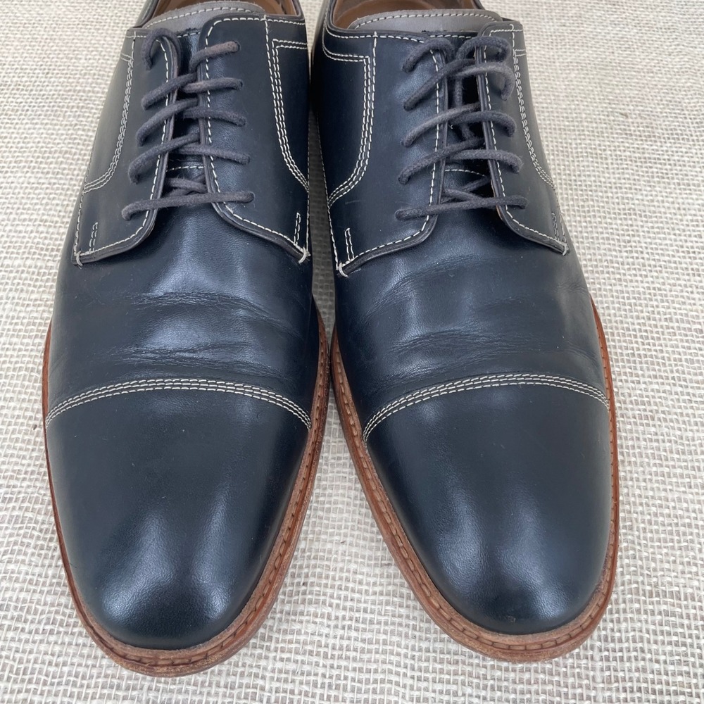 Johnston & Murphy Navy Sheepskin‎ Leather Cap Toe Oxford Shoes Mens 12M 20-9511 - Picture 3 of 10
